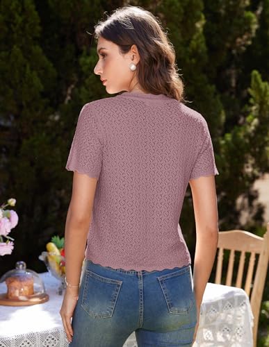 GRACE KARIN Womens Cardigan Summer 2025 Cropped Lightweight Short Sleeve Hollowed-Out Bolero Shrug Knit Sweaters3