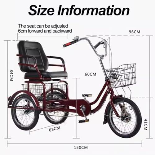 Triciclo Paseo para Adultos, Rojo Vino 16 in miniatura 6
