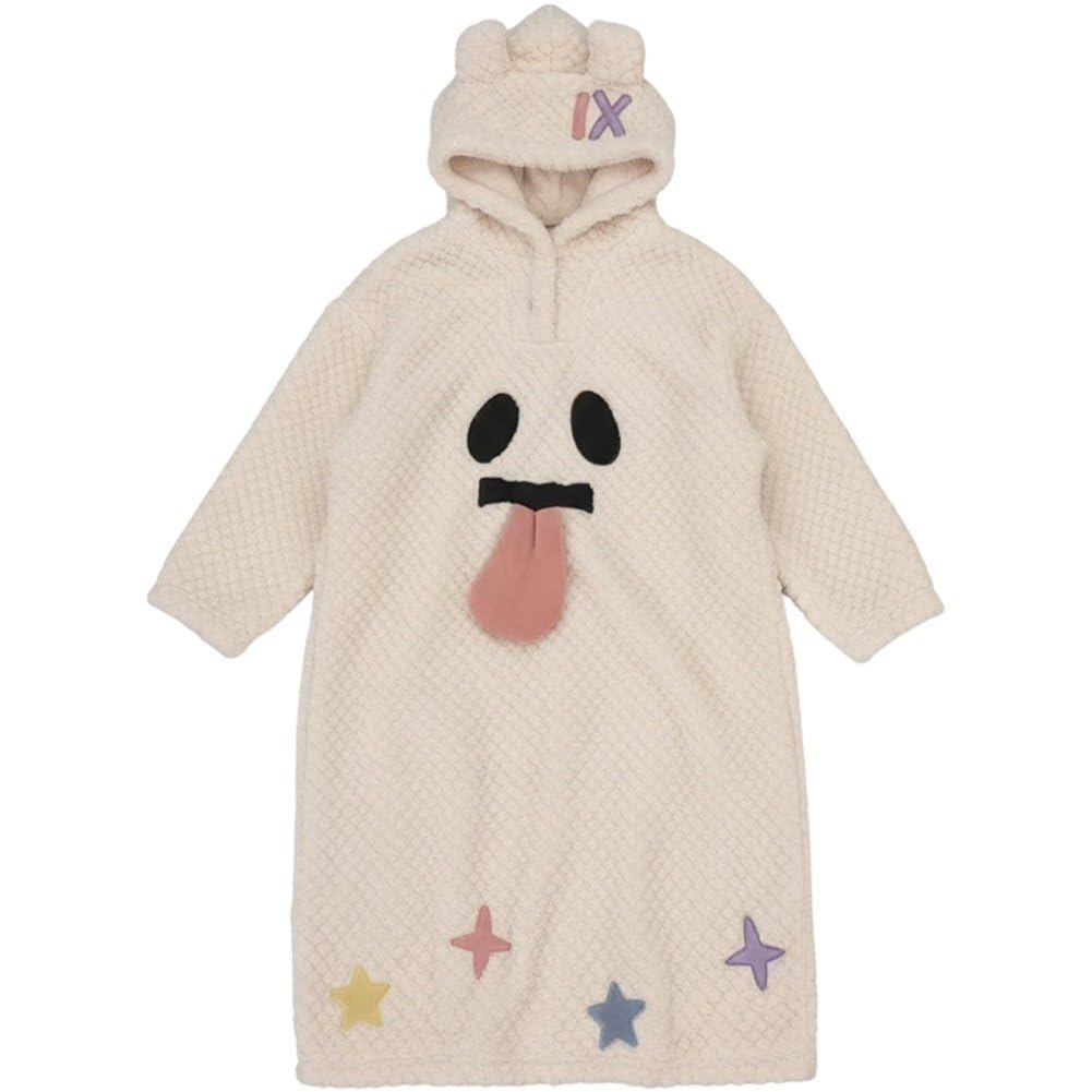 Pyjama long à capuche imprimé dessin animé : chemise de nuit polaire épaisse