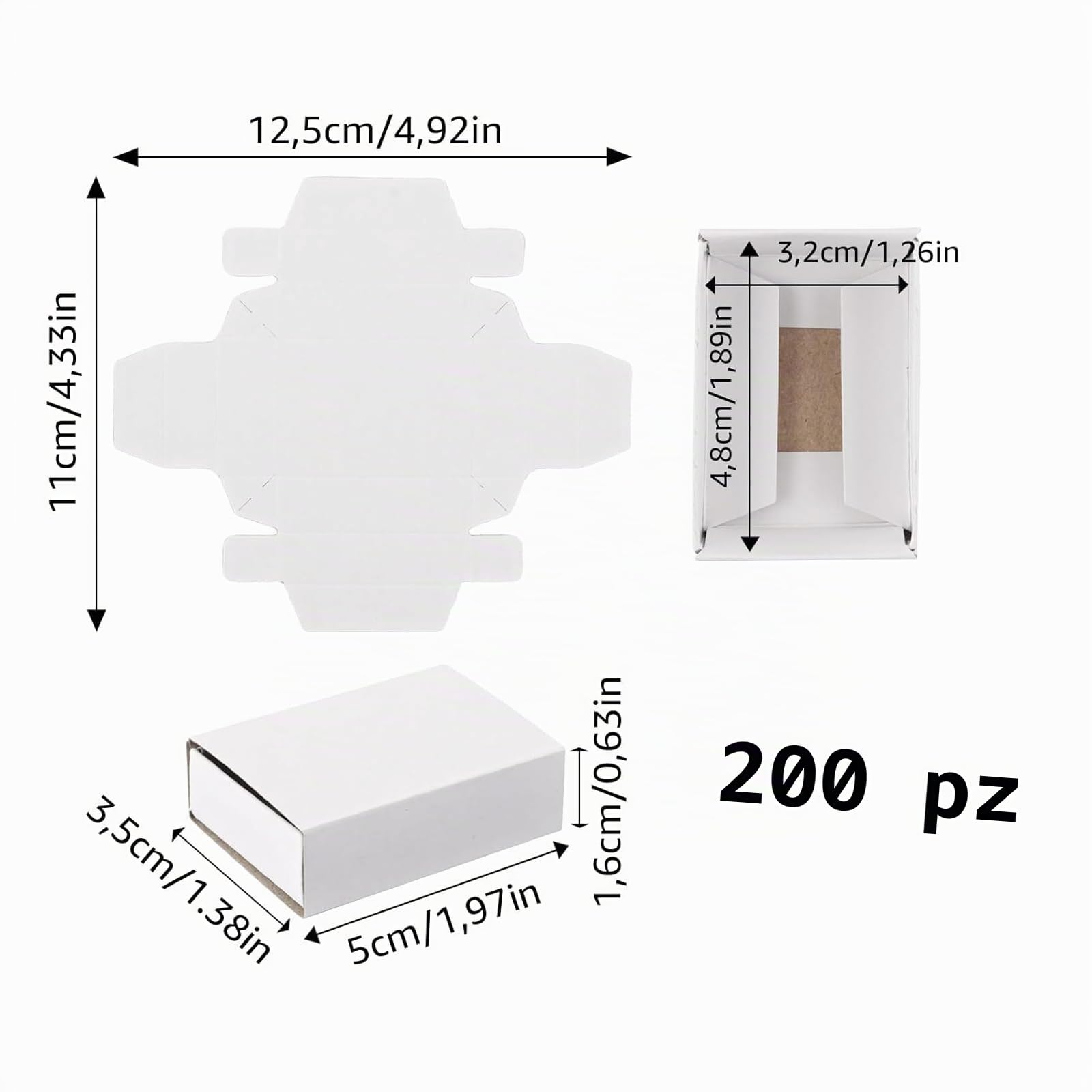 QYDMIN 200 scatole vuote fiammiferi, 5 x 3,5 x 1,5 cm, confezione regalo bianca, confezioni regalo fai da te, confezioni, regali, pittura, gioielli, snack (montaggio