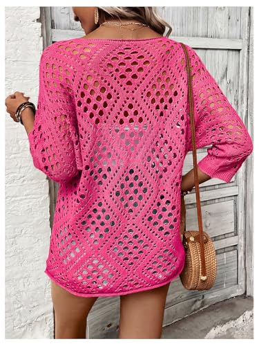 Image of Verdusa Women's Crochet Beach Summer Sweater 3 /4 Length Sleeve Boho Off The Shoulder Tops