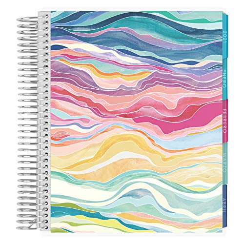 Erin Condren 12 - Month 2021 Spanish Coiled Life Planner 7x9 (January - December 2021) - Layers Colorful Cover, Vertical Layout. Organizer with Monthly Calendar Tabs
