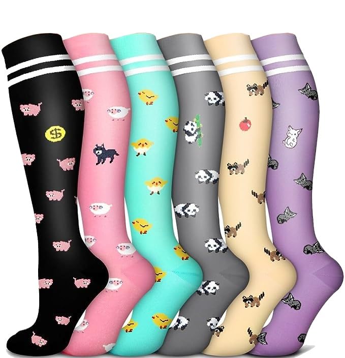 Fenglaoda Compression Socks For Women Men Support Circulation 6 Pairs Socks For Nurse, Travel, Flight