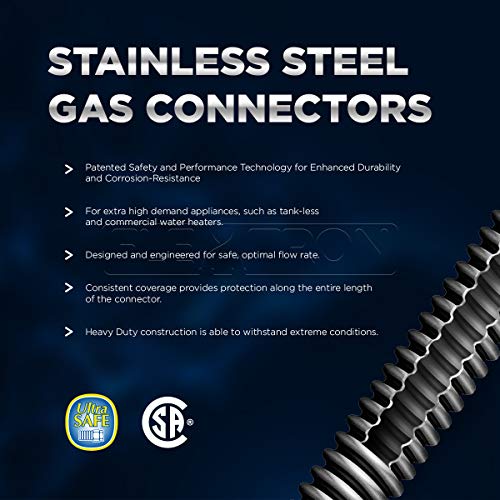 Flextron FTGC-SS12-18A Flexible Gas Line, Gas Pipe Connector With 5/8 in. Outer Diameter and 1/2 in. Inside Diameter; 1/2 in. MIP x 1/2 in. MIP Fittings; Uncoated Stainless Steel Gas Hose 18 in. Long - Thumbnail 3