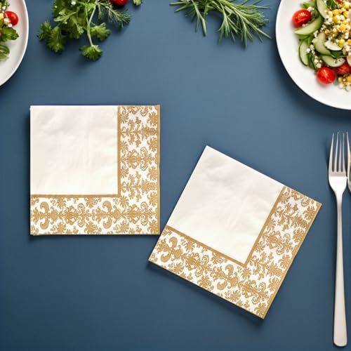 Servilletas de papel doradas desechables para fiestas y cenas elegantes de 100 piezas 4