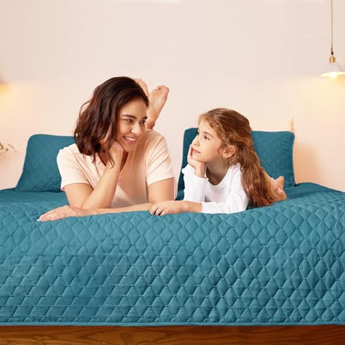 Exclusivo Mezcla Reversible Full Queen Quilt Bedding Set with Pillow Shams, Lightweight Quilts Queen Size, Soft Bedspreads Bed Coverlets for All Seasons - (Dusty Teal, 90"x96")