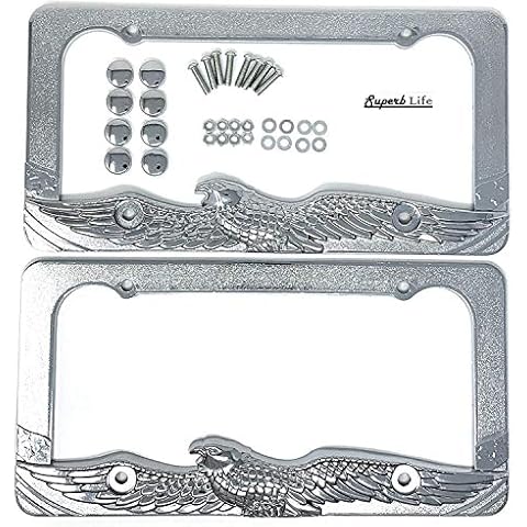 Patriotic Eagle Novelty Design License Plate Frame with Screws Caps, Front and Back. Set of 2pcs Cover