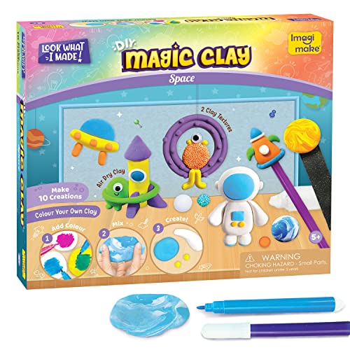 Image of Imagimake Magic Clay Space | DIY Return Gift - Pack of 6 | Age 5+ Years | Colour your own air-dry clay with Magic Clay pens; make 10 creations-Astronauts, Saturn, Alien & more; mess-free