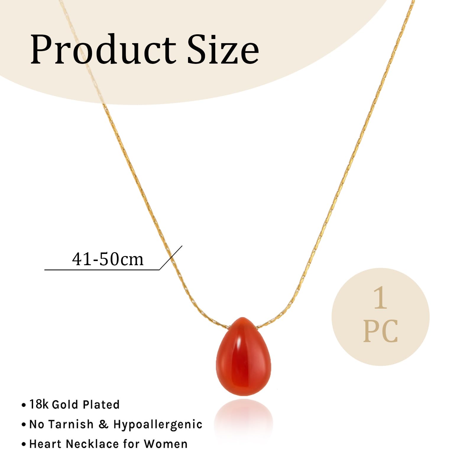 Collana Corniola A Forma Di Cuore – Pietra Agata Rossa Con Catena Oro, 45 Cm + 5 Cm, Regalo Per Donne Compleanno Anniversario - 2