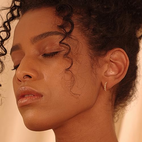 Fettero Women Gold Huggie Hoop Earrings 14K Gold Plated Small Hoop Earrings Beaded Hoop Earrings for Everyday Wear Tiny Boho Beach Slepper Earrings Simple Delicate Hypoallergenic Jewelry3