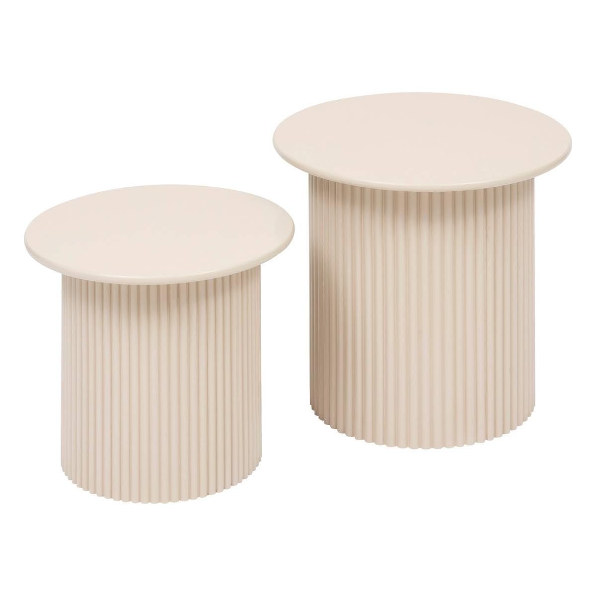 Atmosphera - Set de 2 Tables Gigognes Eino Beige, Rondes, D 40 cm, Design Cannelé - pour Salon, Chambre, Table d'Appoint
