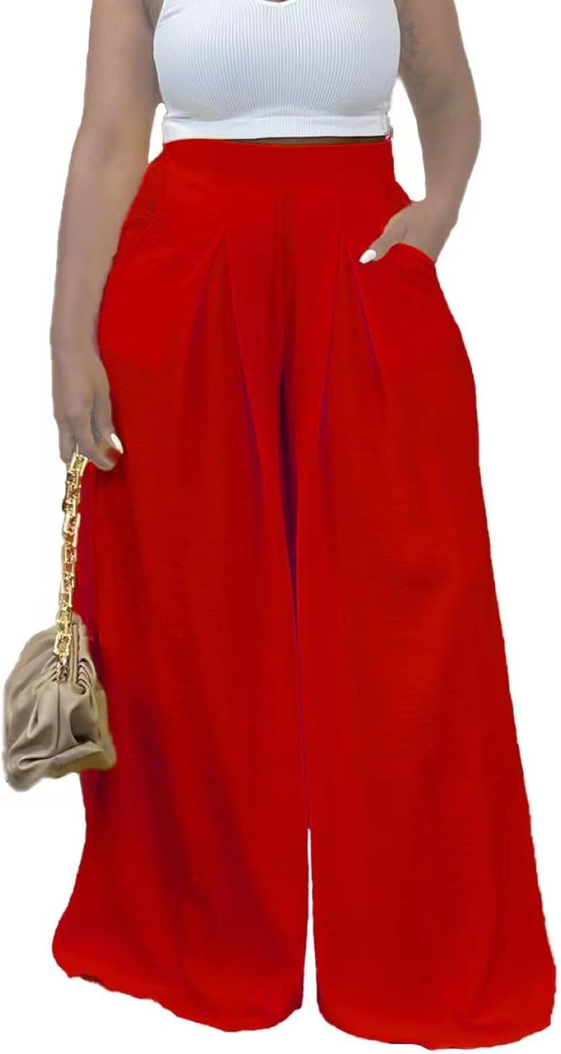 Euulin Women's Wide Leg Long Palazzo Pants High Waist Loose Fit Casual Flowy Pants Trousers with Pockets