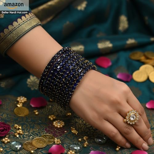 Image of SUNDRAM Raindrop Glass Bangles Set for Women & Girls, Transparent Crystal Kanch Ki Chudi for Wedding & Party, Set of 12