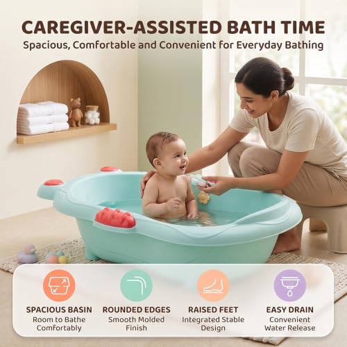 Image of StarAndDaisy Baby Bath Tub for 0-5 Years, Spacious Baby Bathtub with Smooth Rounded Edges, Raised Base, Easy Drain Plug, One-Piece Design, Infant Bath Tub for Newborns & Toddlers