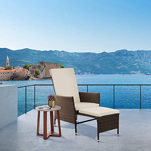 Teamson Home Patio High Back Chair Pe Wicker With Pull-Out Ottoman And Cushions, Brown And White #TOP1