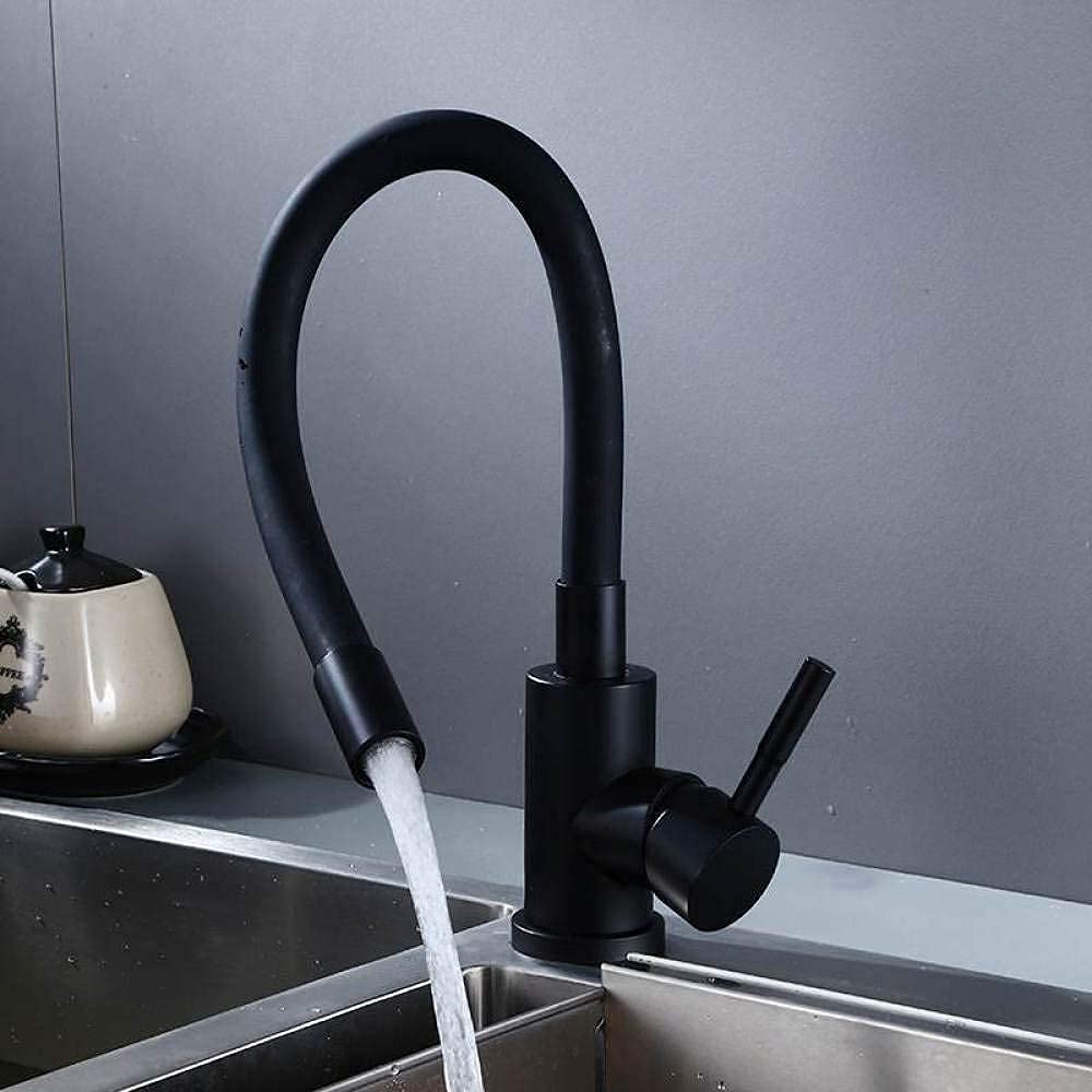 Mitigeur de cuisine en acier inoxydable noir mat, robinet rotatif haut de gamme A1 A2