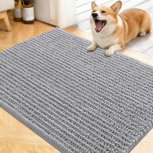 Image of OLANLY Dog Door Mat for Muddy Paws 40x32, Ultra-Absorbent Chenille Mud Mat
