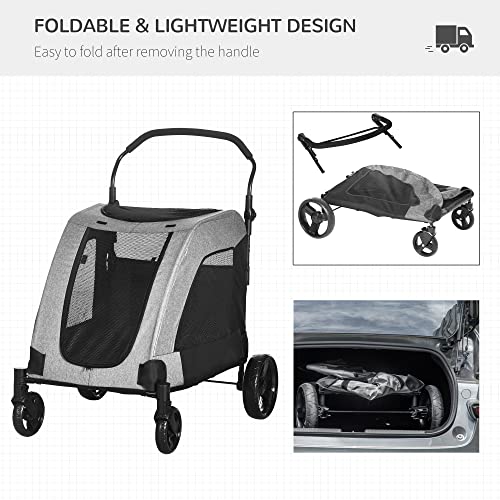 Pawhut Pet Stroller Universal Wheel With Storage Basket Ventilated Foldable Oxford Fabric For Medium Size Dogs, Grey #TOP6