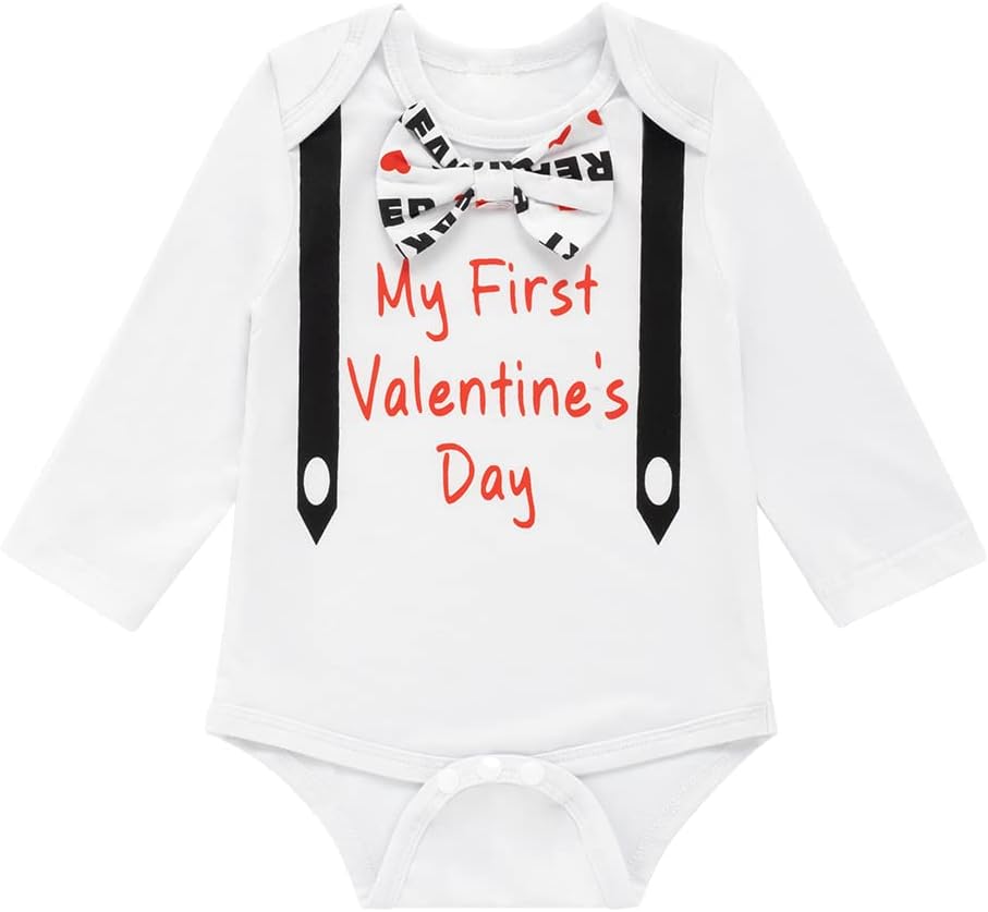 Baby Boys Girls My First Valentine's Day Outfit Long Sleeve Romper Pants Set - Image 3