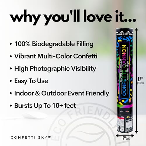 Image of Confetti Sky [6 Pack] 12 Inch Confetti Cannons | Multicolor Confetti Poppers for Wedding Celebration, Birthday Party, Pranks, Graduation, Christmas Eve and New Year Celebration