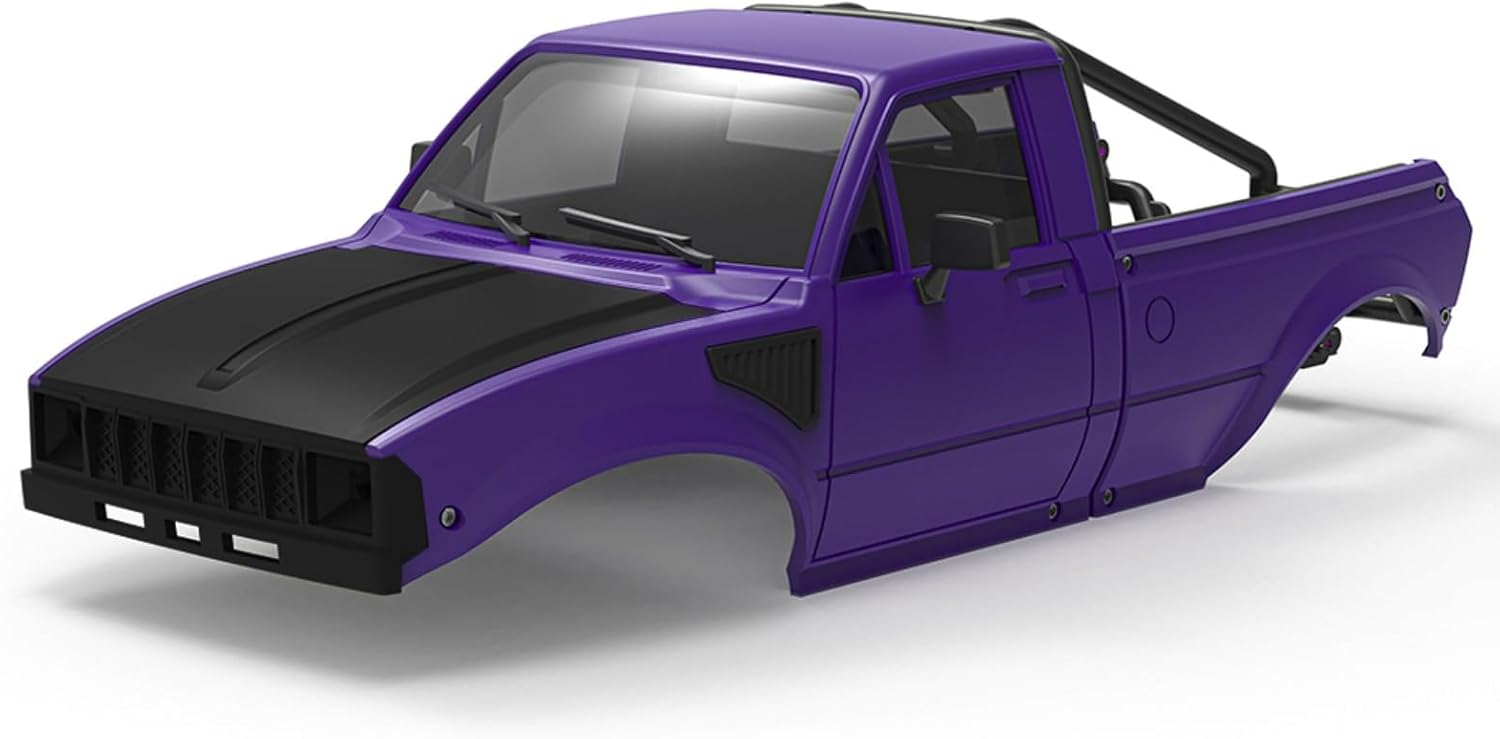 SCX24 Pickup Hard Body Shell with Bed Rack for 1/24 RC Crawler Axial SCX24 C10 Bronco Wrangler Base Camp 4Runner Upgrade Parts (Purple)
