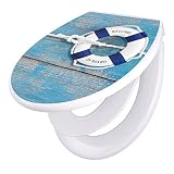 banjado® Familien WC Sitz Absenkautomatik 44x37cm Motiv Blauer Rettungsring - Klodeckel/Klobrille kindersitz aus hochwertigem Polypropylen - universeller Toilettensitz Kindersitz integriert