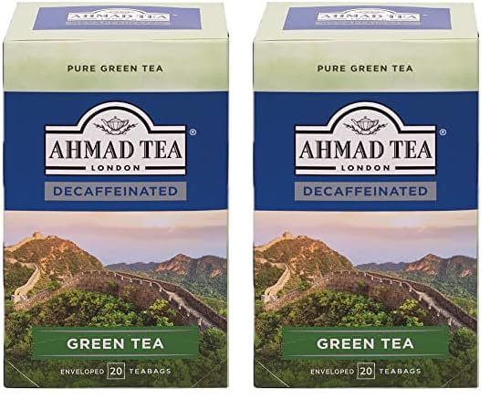 Ahmad Tea - Té verde sin cafeína - Té verde sin cafeína - Bolsitas de té selladas con sabor envueltas individualmente con 2 g de té por porción - 20 bolsitas de té con cinta (Paquete de 2)