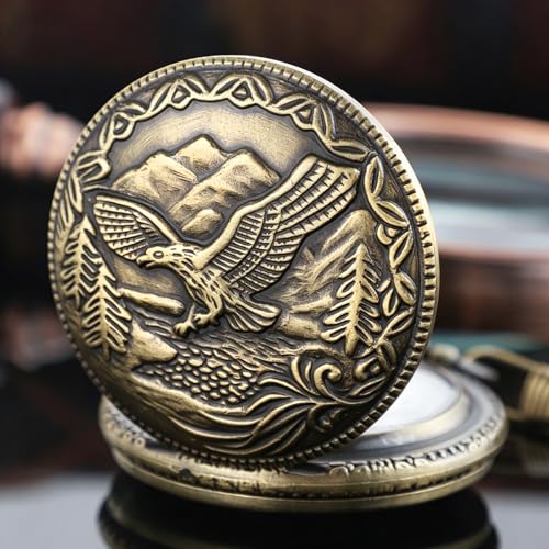 Image of Tiong Pocket Watch Pattern Vintage Quartz Pocket Watches with Chain Christmas Graduation Birthday Gifts Fathers Day