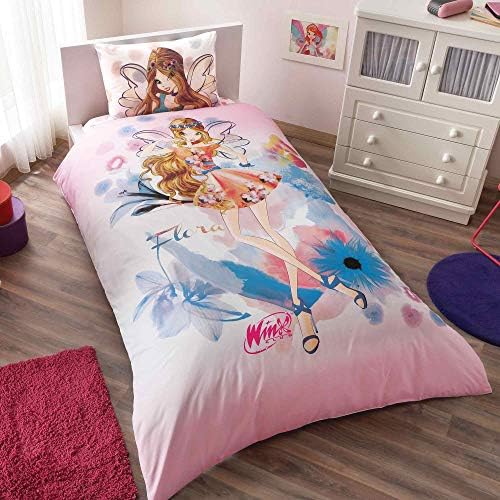 Single Twin Kids Girls Original WINX FLORA WATERCOLOUR pink 100% Cotton Duvet Cover Set, Bedding Set 3 Pcs