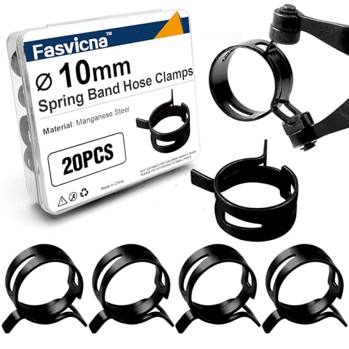 10mm (0.39) Spring Band Hose Clamps, 20 Pack Small Hose Clamps for 8–10mm Fuel Line, Water Tube, Air Tube & Silicone Hose