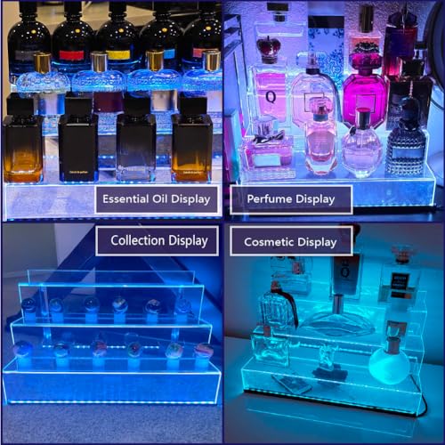 12 IN Clear Acrylic Display Riser Shelf with LED light,3 Tier Display Step Shelves Holder, Perfume Cologne Organizer Holder,Pops Toys Figures, Clear Cupcake Riser, Dessert Shelf, Decoration on by YMVV - Image 5