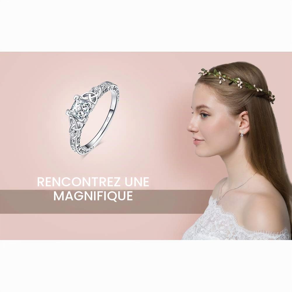 JewelryPalace Celtique Noeud Bague de Fiançailles Femme Alliance, Vintage Princesse 1.2ct Zircone Cubique en Bague Argent 925 Mariage Promise Engagement Cadeau, Plaqué Or Jaune Or Rose Bijoux Femme