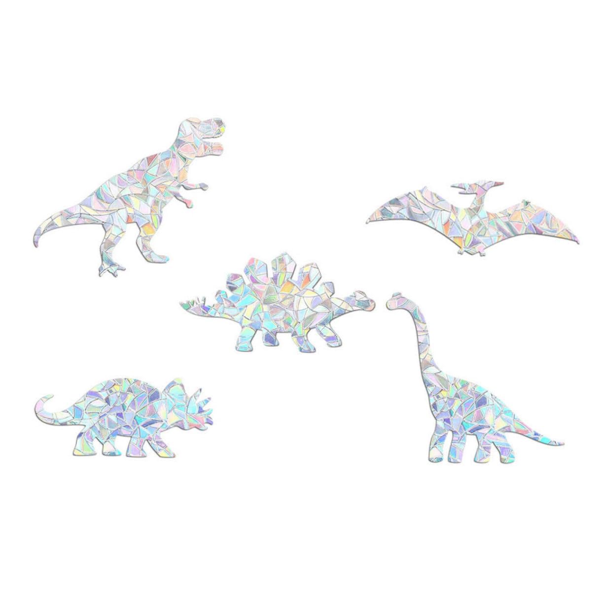 Autocollants de dinosaures PVC argenté Abaodam | 5 stickers déco fenêtre