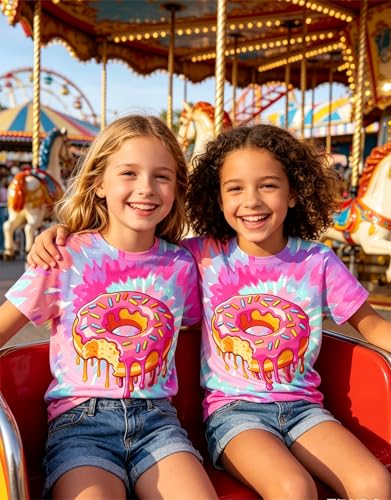 Image of SunFoucs Girls Kids Shirts Size 5-12 Tie Dye Casual Tshirt Short Sleeve Crewneck Tee Top | Short Sleeve Rainbow Tee Top