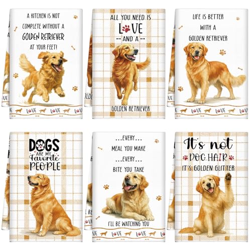 Redbaker 6 Pcs Golden Retriever Kitchen Towels Funny Dish Towel
