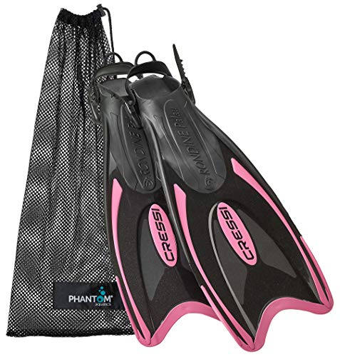 Cressi Italian Made Palau Long Fin Adjustable Flippers for Scuba and Snorkeling with Snorkeling Gear Mesh Bag, Pink, Small-Medium/US Man 6.5-8.5/US Lady 7.5-9.5