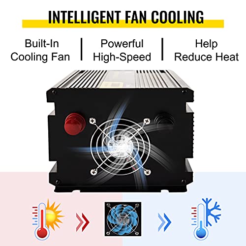 VEVOR 3000 W Reiner Sinus Wechselrichter Sinus Spannungswandler, DC 24 V AC 240 V Dauerleistung Inverter Stromumwandler, 330 x 167 x 120 mm, LCD-Fernbedienung, 0,15 A, LED-Anzeigen, 2 Batteriekabel