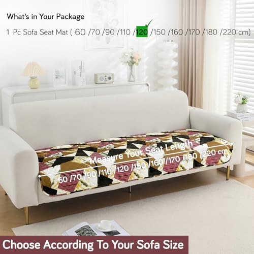 Image of HOKIPO 'Elira Series' Water Repellent + Waterproof Quilted Sofa Mats | Make Your Own Sofa Cover Set | Length 120cm - Wine Abstract Geometry (AR-5245-C5)