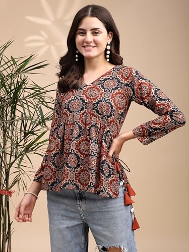 Image of Youthnic Women's Poly Rayon Printed Alia Cut Peplum Top | Top for Office | Women's Tunics | Short Kurti Women| Regular Fit