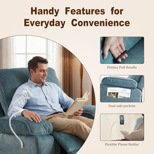 Image of 360 Swivel Glider Rocking Chair Nursery， Oversized Recliner with Phone Holder，Nursing Chairs for Breastfeeding with Wide Foot Rest for Living Room and Baby Room,Blue