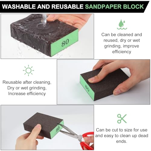 Image of Romeda 8-Pack Sandpaper Block, 80 Grits Washable and Reusable Handmade Sanding Sponge, Drywall Sandpaper Blocks for Wooden Drywall Sheetrock and Metal Glazing