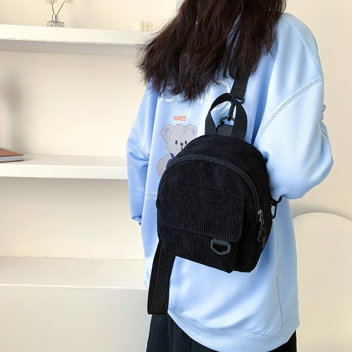 Mini mochila – bolsa de viagem fofa estilo Ins, mochila de armazenamento compacta para passeios diários, bolsa de transporte pequena versátil, Preto, Medium, Mochila