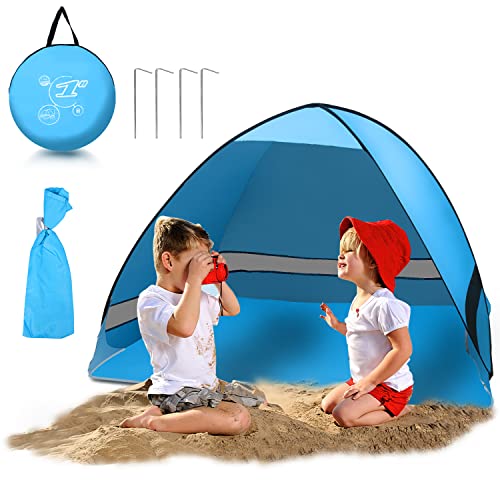 Ansobea Tente de plage Pop Up portable automatique Tente de plage pour 2-3 personnes Protection UV50+ Protection solaire de plage avec sac de transport pour famille plage, jardin, camping