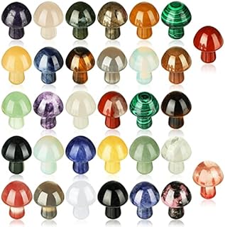 Crystal Mushroom Mini Crystal Gemstone Mushroom Sculpture Decor Polished Hand Carved Quartz Mushroom Stones for Witchcraft Decor Flower Pot Outdoor Yard Meditation, Mixed Colors (32 Pieces)