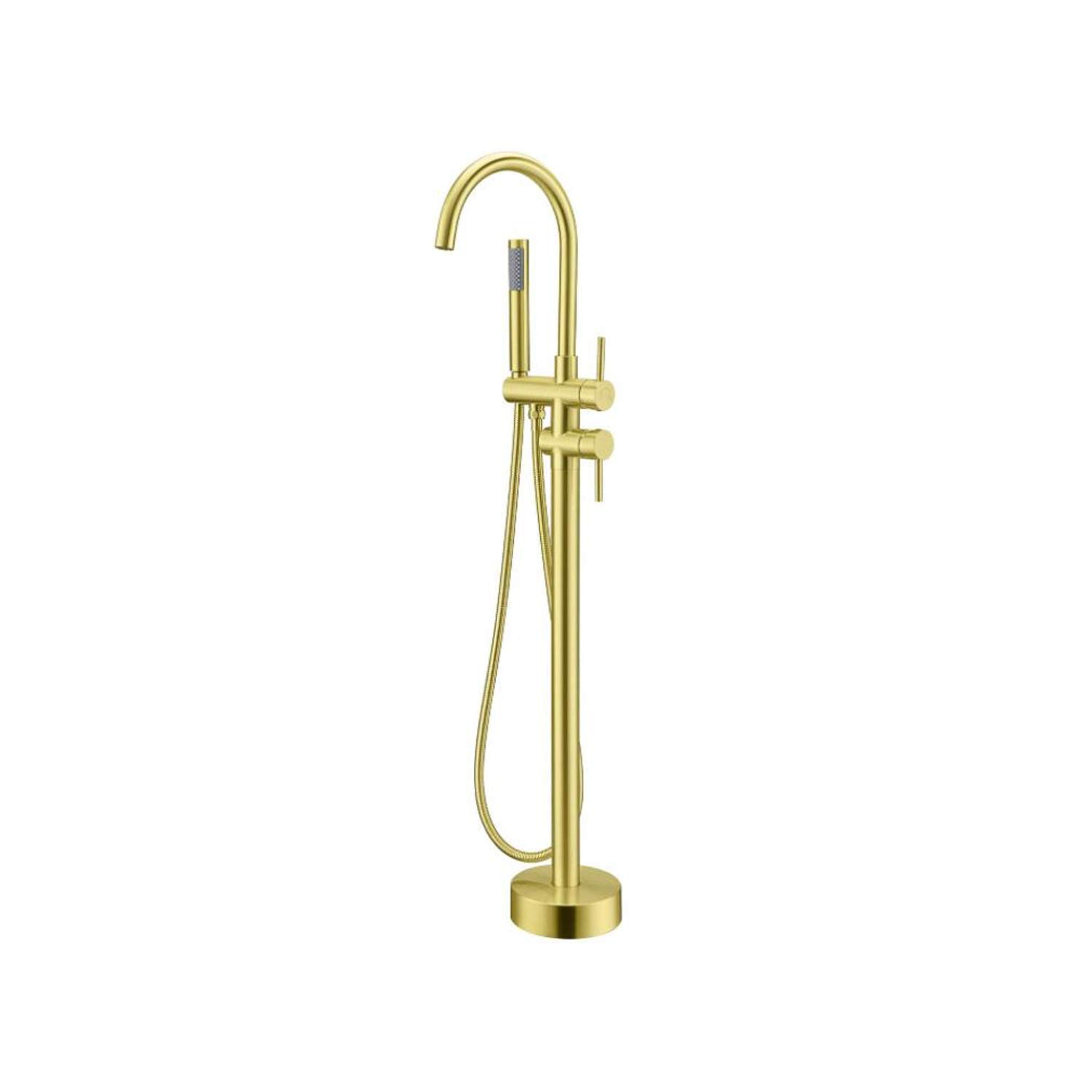 Modern Freestanding Bathtub Faucet Brass Floor Mount With Hand Shower Taps Bathtub Faucet With Shower Handheld Shower Mixer Tap 360° Filler Spout Bath Cold And Hot Mixer,Chrome D,Brushed Gold
