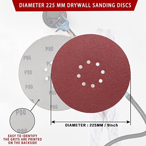 STEBRUAM Schleifpapier 225mm Klett, Schleifscheibe 30 Stück Körnung P80 225mm Schleifscheiben 8 Loch großen Schleifteller für Trockenbauschleifer Schleifgiraffe Langhalsschleifer Schleifen Giraffe