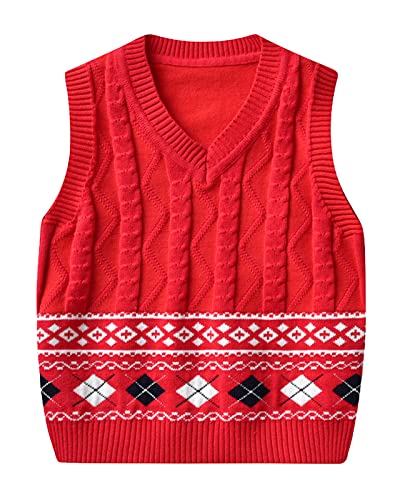 Kids V-Neck Sleeveless Sweater Vest 100% Cotton Boys Girls Waistcoat Knit Sweater Vest for Spring Autumn Winter