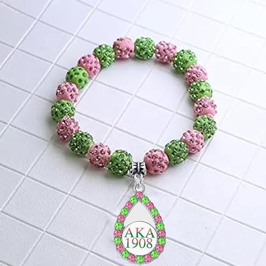 Image of Graduation Sorority Bracelet Pink and Green Bead Bracelet Alpha.K.A Greek Paraphernalia Sorority Jewelry