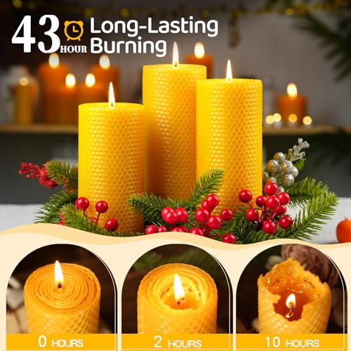 Image of Beeswax Pillar Candles,Non-Toxic Honeycomb Bees Wax Candle for Home,Yellow | 2.8x6 inch,6 Pack,258 H long clean Burning,100% Pure,natural unscented, smokeless,candle for home, emergency, prayer, dinner