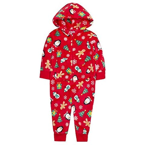 MiniKidz & 4Kidz Childrens/Girls/Boys Christmas Design Fleece Onesie (Red, 11-12 Years) Cover